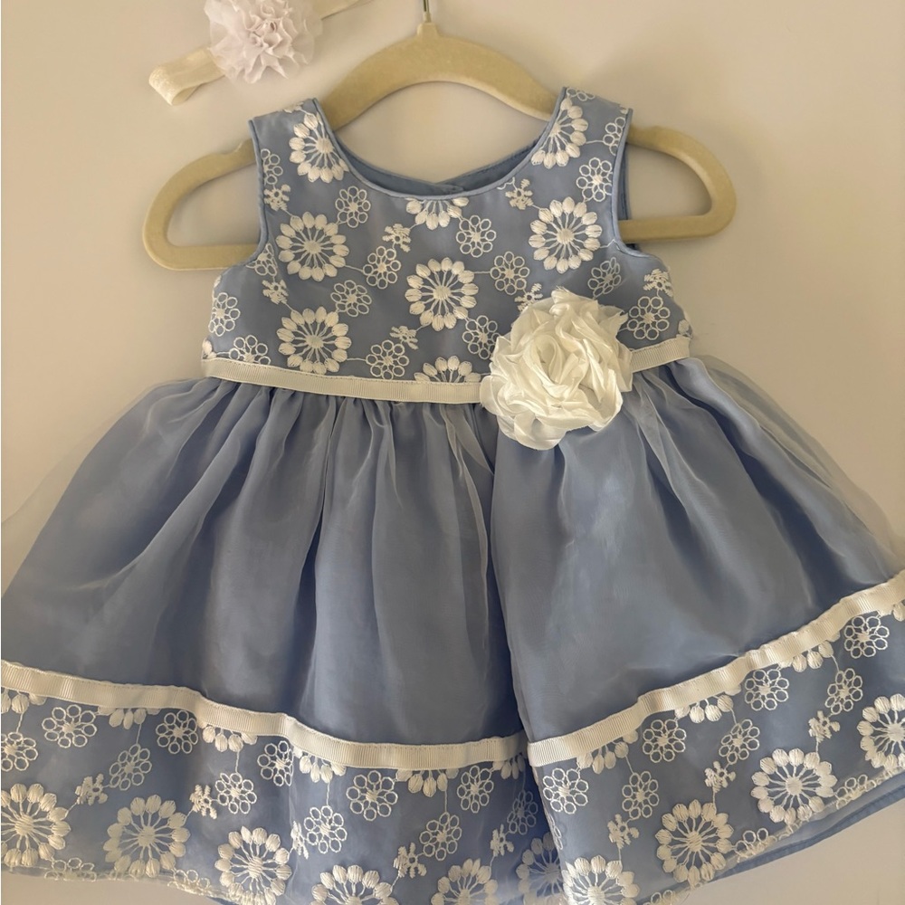 Youngland Blue and White Baby Dress